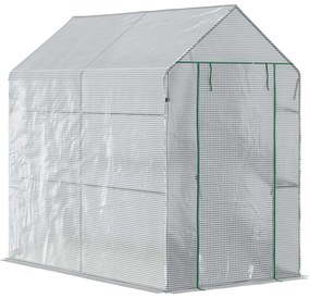 Outsunny Estufa de Jardim Estufa Caseira com 4 Prateleiras Porta Enrolável Cobertura de PE 140g/m² e Estrutura de Aço para Cultivos de Plantas Flores 120x186x190cm Branco