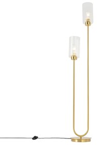 Candeeiro de pé Art Deco dourado com vidro 2-luzes - Laura