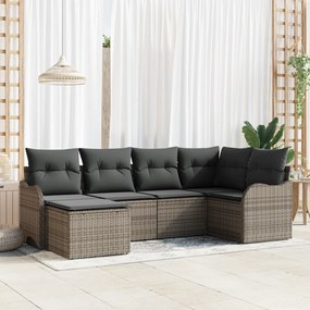 Conjunto de Sofá de Jardim vidaXL com 6 Peças e Almofadas Cinza Polirattan