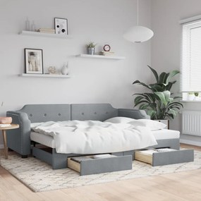 Sofá-cama c/ gavetão e gavetas 100x200 cm tecido cinzento-claro