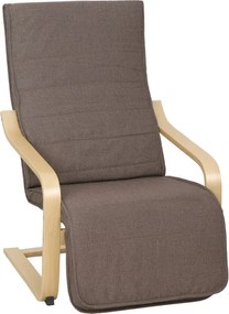 Poltrona Relax com Apoio para os Pés Ajustáveis Poltrona Estofada em Tecido com Estrutura de Madeira 66,5x94x100 cm Castanho