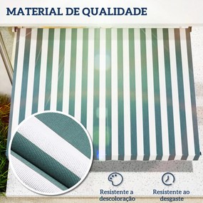 Toldo Manual Retrátil 200x150 cm com Manivela de Alumínio Ângulo Ajustável Proteção Solar para Varanda Verde e Branco