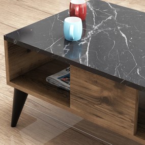 Mesa de Centro Lidya – Nogueira e Mármore – 90 cm x 39,6 cm x 54 cm