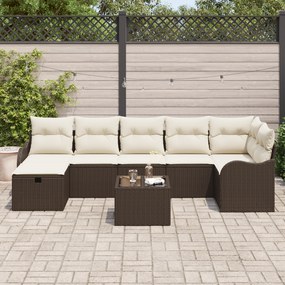 Conjunto de Sofá de Jardim vidaXL 8 Peças com Almofadas Castanho de Ra