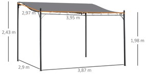 Outsunny Pérgola de Jardim 4x3m Pérgola com Toldo e 4 Orifícios de Drenagem para Pátio Terraço Metal e Poliéster 180 g/m² Resistente Cinza