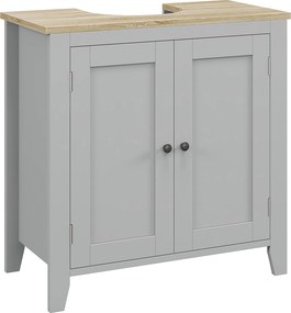 kleankin Móvel para Lavatório Pousar com 2 Portas e Prateleira Ajustável Estilo Moderno 60x30x60 cm Cinza e Madeira | Aosom Portugal