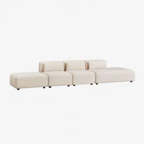 Sofá Modular De 3 Peças Com Chaise Longue Direita E Puff Fogler Linho Veludo Bege Linho - Sklum