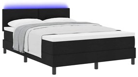 Cama Box Spring com Colchão &amp; LED Preto 140x200 cm Tecido