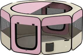 PawHut Parque Dobrável para Cães e Gatos Cercado Portátil para Animais Pequenos em Tecido Oxford Impermeável com 2 Portas Ø120x58 cm Rosa | Aosom Portugal