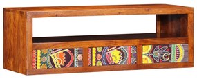 Armário de TV para parede 90x30x30 cm madeira acácia maciça