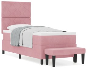 Cama Box Spring com Colchão &amp; Banco Rosa 80x200 cm Veludo