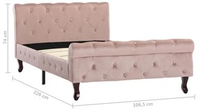 Estrutura de cama 100x200 cm veludo cor-de-rosa