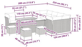 Conjunto de Sofá de Jardim com 13 Peças e Almofadas - Preto, Rattan e
