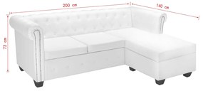 Sofá Chesterfield Chaise Longue - Cor Branco - Couro Artificial - Estr