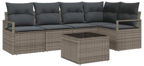 Conjunto de Sofá de Jardim de 5 Peças com Almofadas Pretas em Rattan S