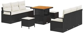 Conjunto de Sofá de Jardim com 9 Peças e Almofadas Pretas em Rattan Si