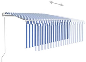 Toldo automático c/ estore/LED/sensor vento 3x2,5m azul/branco