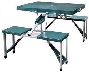 Conjunto mesa campismo c/ 4 bancos alumínio extra verde-claro