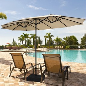 Guarda-sol duplo Jardim de 451,5 cm com base Sistema de manivela Estrutura metálica com 12 varas Ventilação de ar Café