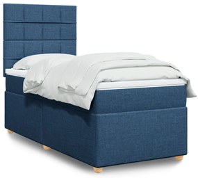 vidaXL Cama com molas/colchão 90x190 cm tecido azul