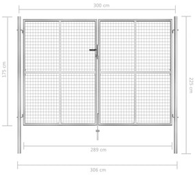 Portão de jardim em aço galvanizado 306x225 cm prateado