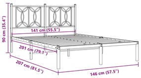 Estrutura de cama com cabeceira 140x200 cm metal preto