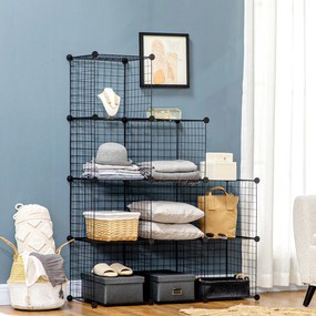Estante modular em forma de cubo para montar, com 9 compartimentos em rede metálica, para sala de estar ou quarto, na cor preta