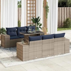 vidaXL 7 pcs conjunto sofás jardim almofadões vime PE/acácia cinzento