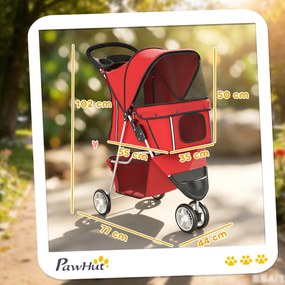 Carrinho para cães com 4 rodas, carrinho dobrável com capota ajustável, cesto de arrumação, 77 x 44 x 102 cm, vermelho
