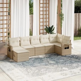 7 pcs conjunto de sofás p/ jardim com almofadões vime PE bege