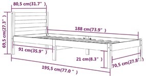 Estrutura de cama pequena solteiro 75x190 cm pinho maciço