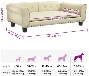 Cama para cães 95x55x30 cm couro artificial cor creme