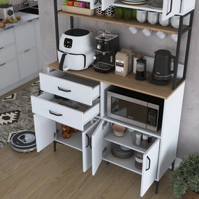 Armário Alto de Cozinha "Stella" - Nogueira e Branco - Design Moderno