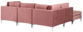 Sofá de canto de 4 lugares em veludo rosa com repousa-pés versão à direita EVJA Beliani