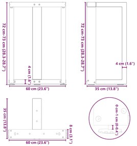 Pés de mesa de jantar em forma de T, 2 peças, preto, 60x35x(72-73) cm,