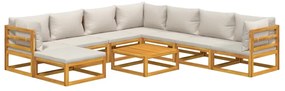 9 pcs conj. lounge de jardim madeira c/ almofadões cinza-claro