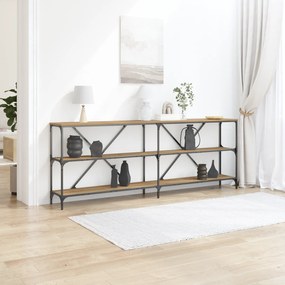 Mesa de Console vidaXL Carvalho Artesanal 200x30x75 cm Madeira Engenharia e Aço