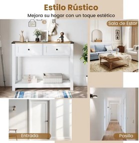 Mesa consola 106 x 30 x 81,5 cm com 2 gavetas e prateleira aberta, estreita, para hall de entrada, corredor ou sala de estar, branca