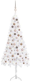 vidaXL Árvore Natal artif. canto c/ luzes LED/bolas 180 cm PVC branco
