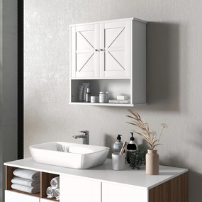Armário de Parede para Casa de Banho Rústico com Compartimento Prateleira Ajustável 58x20x61,4 cm Branco
