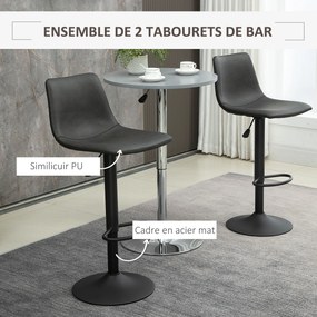 Conjunto de 2 bancos de bar, ajustáveis e giratórios, com apoio para os pés e revestimento sintético - preto - altura ajustável entre 90 e 110 cm