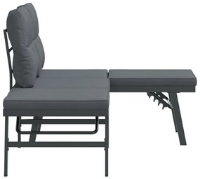 Bancos de jardim com almofadões 2 pcs aço revestido a pó preto