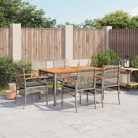 vidaXL 7 pcs conjunto de jantar p/ jardim c/ almofadões vime PE cinza