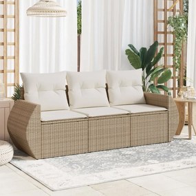 vidaXL 3 pcs conjunto de sofás p/ jardim com almofadões vime PE bege