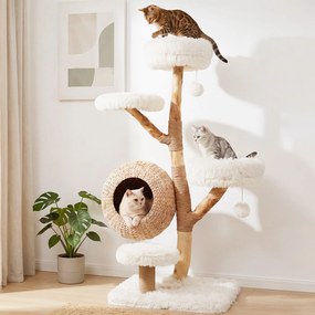 Árvore para Gatos, 59 x 59 x 134 cm, 5 Níveis com Casota, Branco