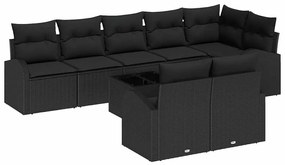vidaXL Conjunto de Sofás com almofada 9 pcs Preto vime PE