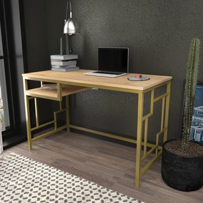 Secretária para Estudo Kennesaw - Dourado e Carvalho - 120x60x74,8 cm