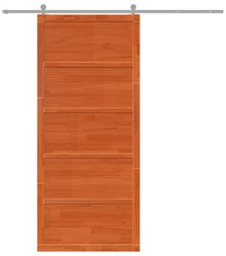 Porta de Celeiro Castanho Encerado 80x208 cm Madeira Sólida Pinho
