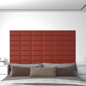 vidaXL Painel parede 12 pcs 30x15 cm couro art. 0,54 m² vermelho tinto