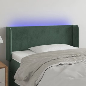 Cabeceira cama c/ luzes LED veludo 83x16x78/88 cm verde-escuro